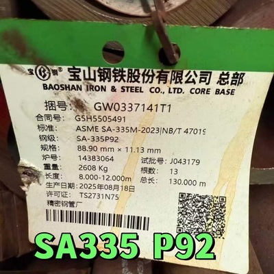 Cold Drawn ASME A335 P92 Seamless Ferritic Alloy Steel Pipe 89*11.13mm for High-Temperature Service