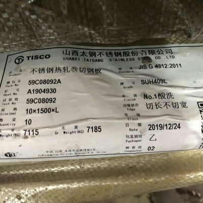 SUH409L UNS S40910 Hot Rolled Stainless Steel Plate 1D Finished 3.5mm 409L