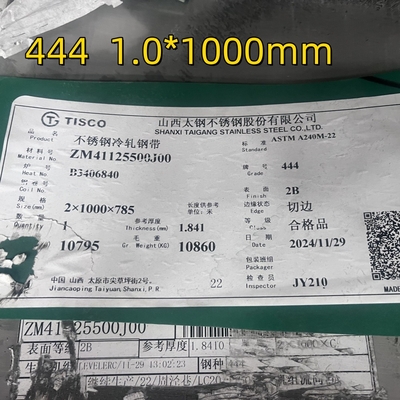 2B Cold Rolled Steel Sheet Grade EN1.4376 SUS 444 1.0 X 1220 X 3000 Mm Metal